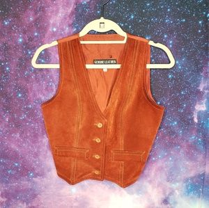 Leather Suede Vest Orange Brown Vintage EUC